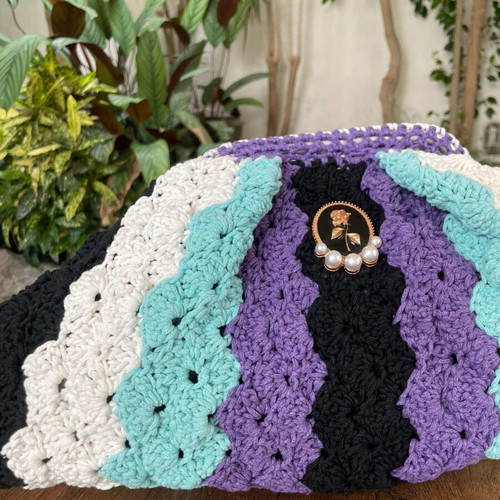 Large colorful hand-knitted cotton yarn bag new