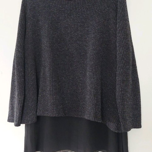 Black blouse with white details and transparency