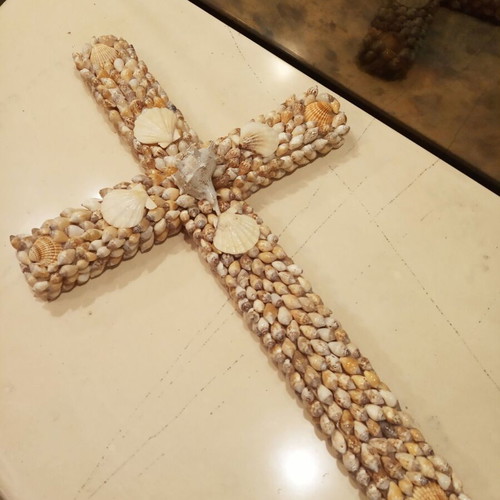 Handmade cross covered with shells new