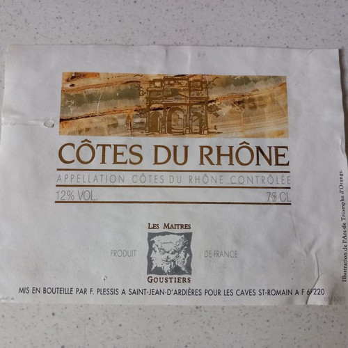 Cotes Du Rhone Blanc 1994 labels used, 12x9 and 8x7 cm