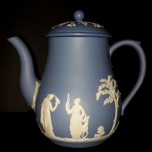 Wedgwood Jasperware teapot - coffee pot used, height 18cm