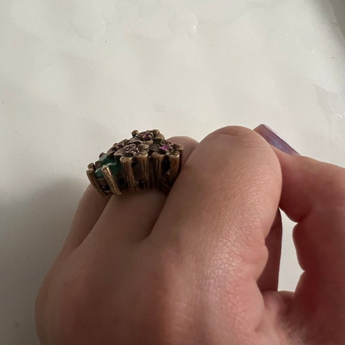 Large ring with rubies used, silver and precious stones
