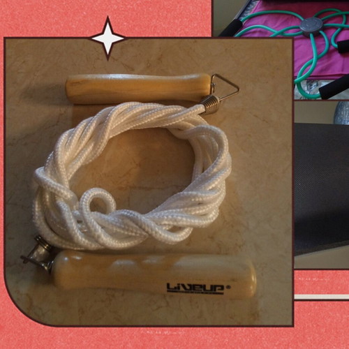 Yoga Pilates set with LiveUp mat, block, towel, resistance band and jump rope