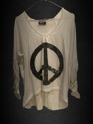 Women's blouse used, white with peace symbol print, one size