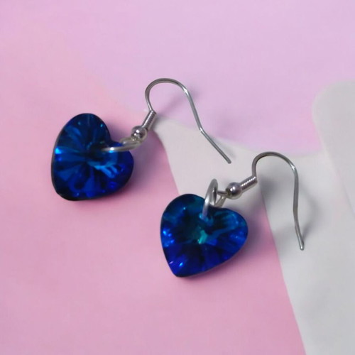 Swarovski earrings blue hearts new, handmade