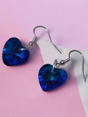 Swarovski earrings blue hearts new, handmade