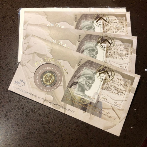Commemorative folder with 2€ coin and stamps 2500 years Battle of Thermopylae 2020 new