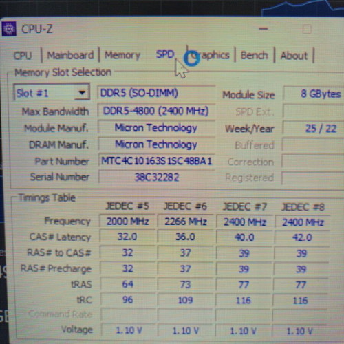 8GB DDR5 SODIMM Micron Memory Module like new 4800MHz