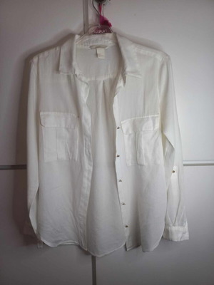 Κρεμ βαμβακερό πουκάμισο H&M μεταχειρισμένο, μέγεθος XS, άσπρο μπεζ