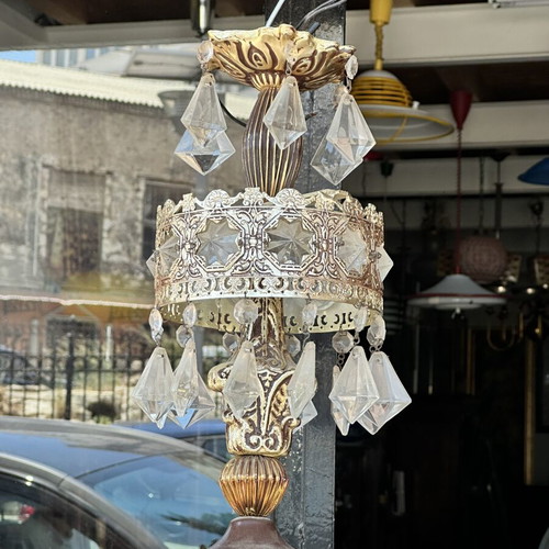 Vintage Aluminum Chandelier 3-Tier with Crystal Elements used