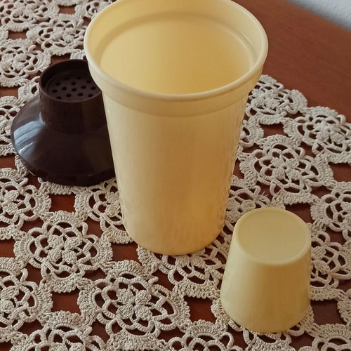 Cocktail shaker plastic beige with brown 1960's vintage new Greek made