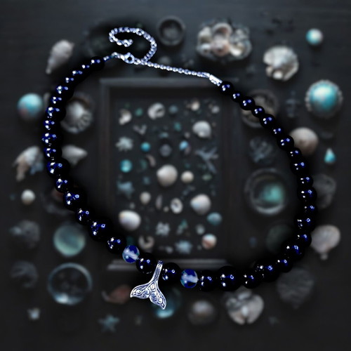 Choker Dark Mermaid with black acrylic pearls and iridescent gray beads made to order