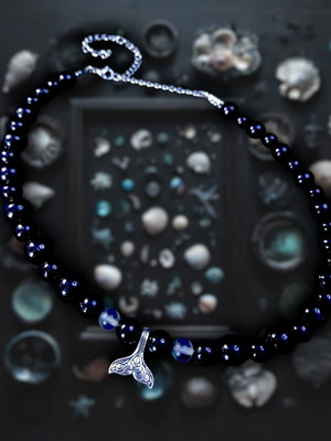 Choker Dark Mermaid with black acrylic pearls and iridescent gray beads made to order