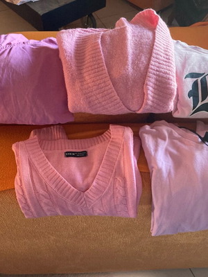 Pack of five used pink teen mako t-shirts, cardigan and sleeveless sweater