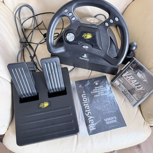 Sony PlayStation Mad Catz racing wheel with pedals and V-Rally 2
