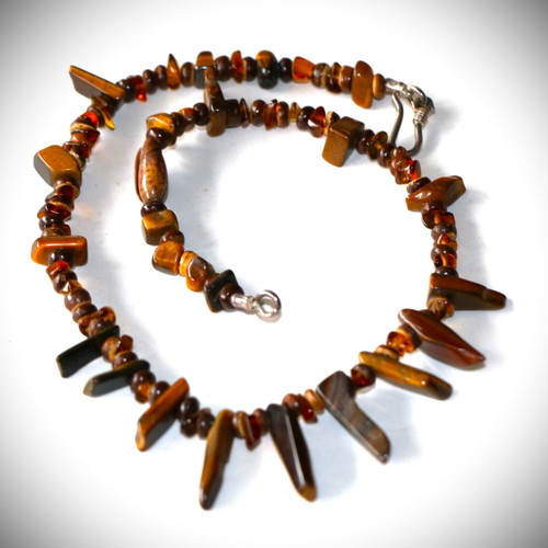 Necklace with genuine tiger's eye stones and sterling silver 925 new
