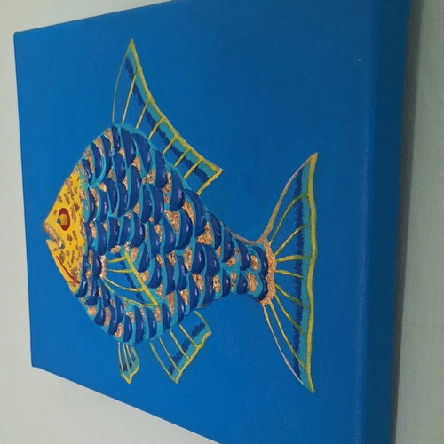 Painting new embossed with acrylic and faux gold leaf 18x24 cm