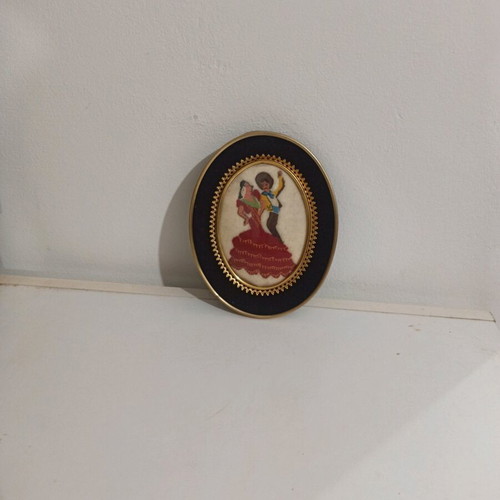 Framed embroidery used, dimensions 18 x 14