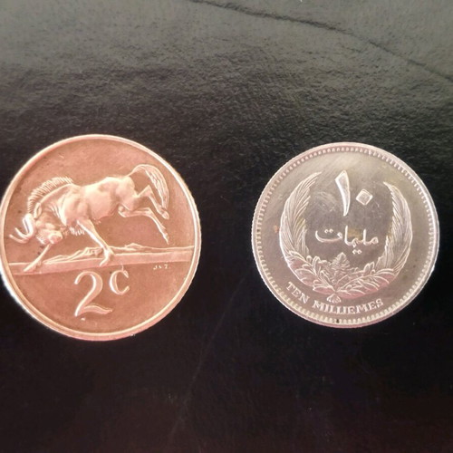 South Africa 2 Cents and Libya 10 Milliemes coins like new