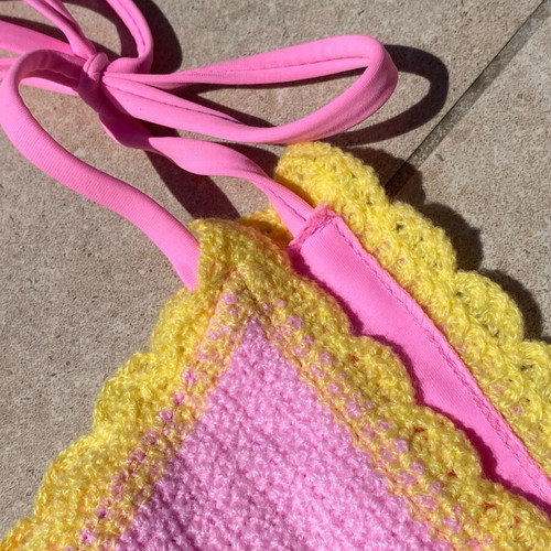 Crochet bikini new, pink and yellow, size S-M