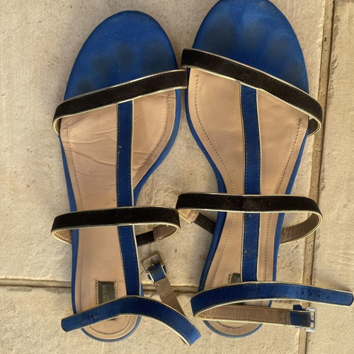 Zara sandals used, leather and suede, blue and gold, size 39