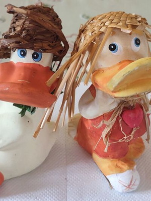 Vintage handmade decorative clay duck set, 15cm