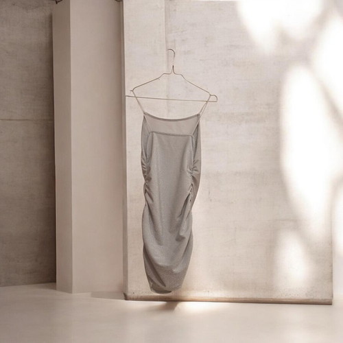 Shein silver glitter mini dress with draped design and thin straps