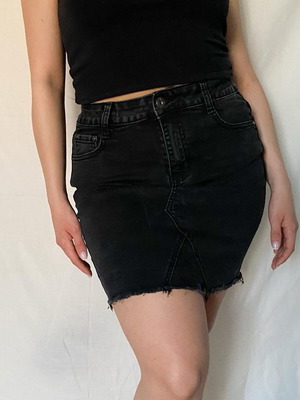 Mini denim skirt like new with ripped hem, size 38, black