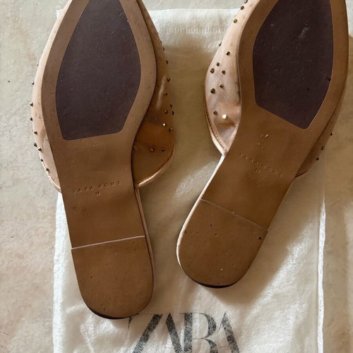 Zara mesh satin nude mules like new