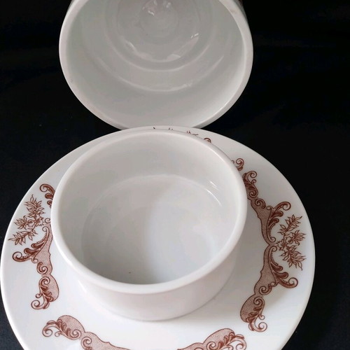 Vintage Bohemian Czechoslovakia "Brown Henriette" Pattern Round Butter Dish with Lid