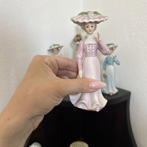 Pink porcelain lady figurine, vintage