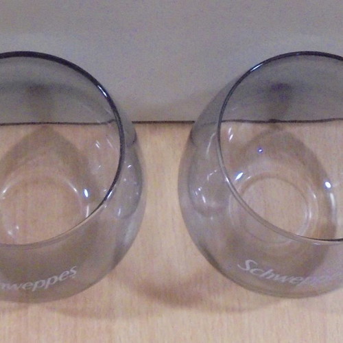 Schweppes soda promotional set of two colored glasses new