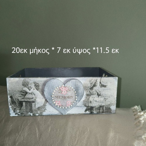 Wooden storage box vintage decorated with decoupage, new