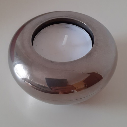 Silver-plated tealight candle holder, vintage minimal design