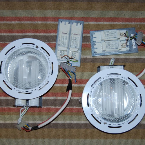 Recessed lights Φ23 used, set of 2, plasterboard, wood, PLC with 2 lamps