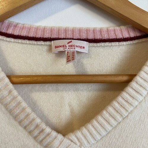 Daniel Hechter sweater used, 100% wool, beige with pink detail