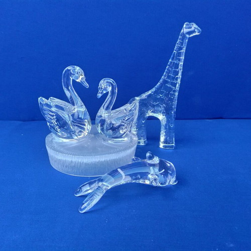 Kosta Boda Giraffe, RCR Cristalleria Italiana Swans and Dolphin Set like new