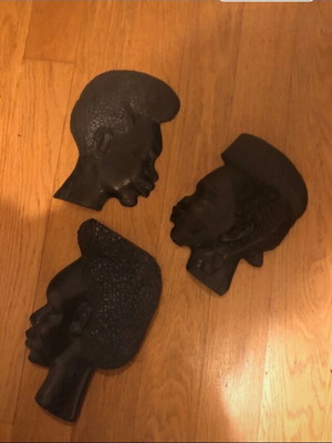 Woodcarvings African art handmade, set of 3, ebony, vintage