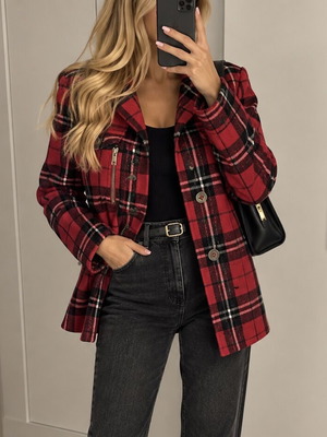 Bershka BSK OUT WEAR γυναικείο σταυρωτό καρό παλτό σε κόκκινο, μέγεθος M