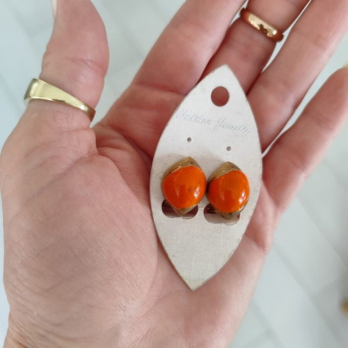 Vintage earrings new, orange and gold stainless steel