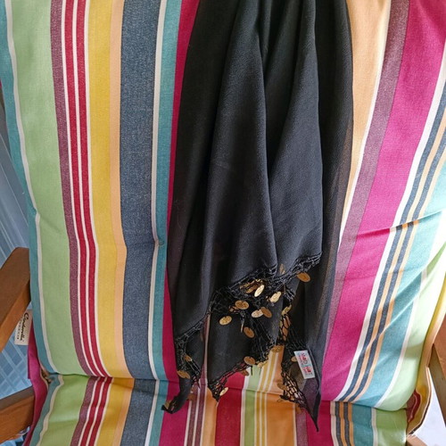 Mad Hat scarf like new, black with coins