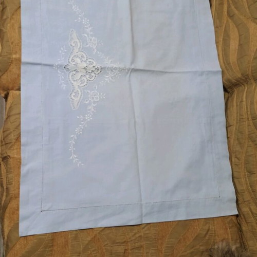 Set of 2 pillowcases light blue with cutwork embroidery like new