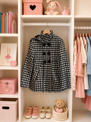 Rothschild girls' coat size 8, black and white pied-de-poule