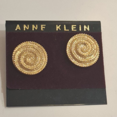 Vintage Anne Klein women's earrings round with spiral design gold finish new