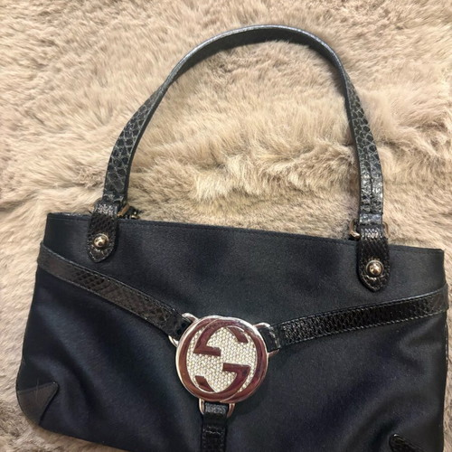 Gucci Interlocking Mini Clutch Bag Silk and Leather Black New