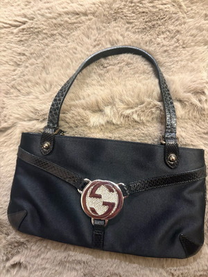 Gucci Interlocking Mini Clutch Bag Silk and Leather Black New