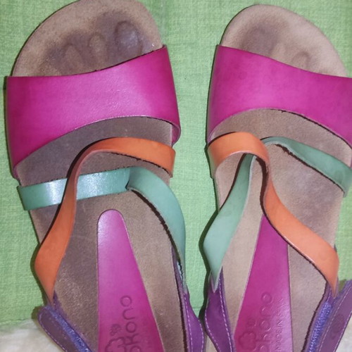 Leather sandals used multicolor size 38.5-39