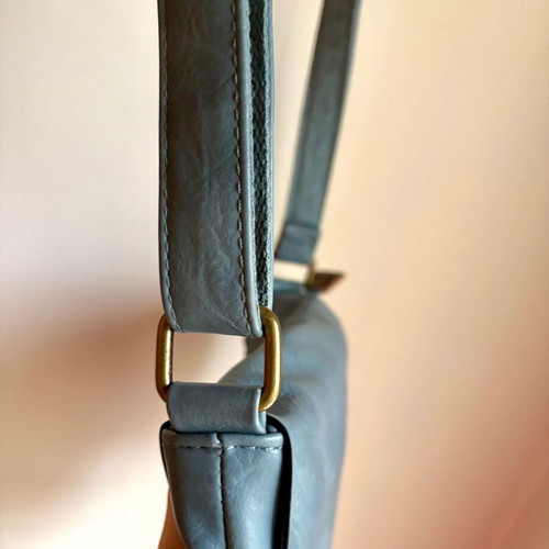 Leather vintage crossbody bag used dusty blue with adjustable strap