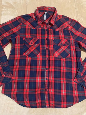 Stradivarius women's checked shirt L used, blue and red