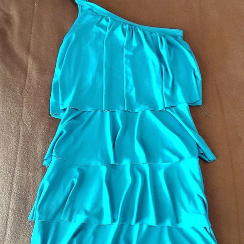Turquoise one-shoulder layered dress, size Medium
